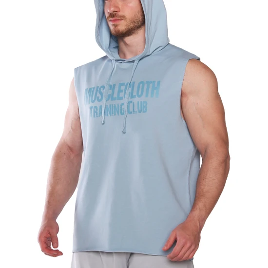 Musclecloth Training Club Kapüşonlu Kolsuz Sweatshirt Açık Mavi