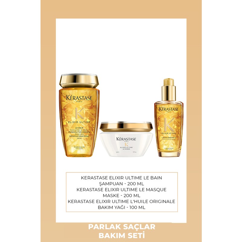 Kerastase Le Bain Şampuan 250 ml + Elixir Ultime Le Masque 200 ml + L'huile Originale Bakım Yağı 100ML