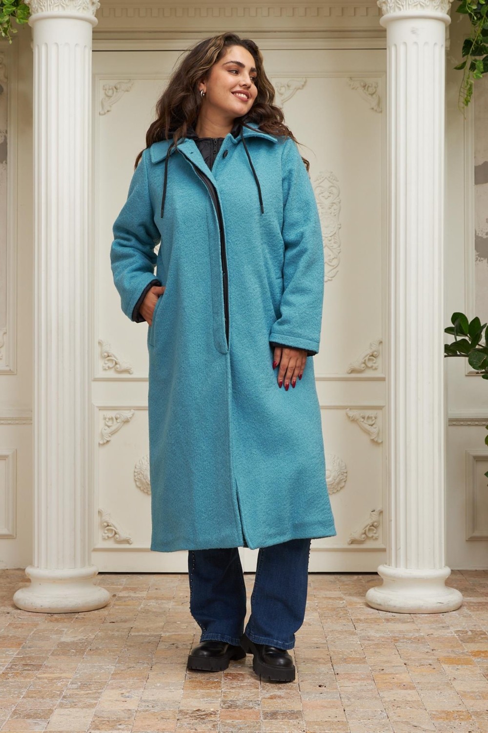 Rmg İçi Kapitone Büyük Beden Kapşonlu Kaban Mor Polyester Karışımlı Rahat Günlük Stil Büyük Beden görsel 6