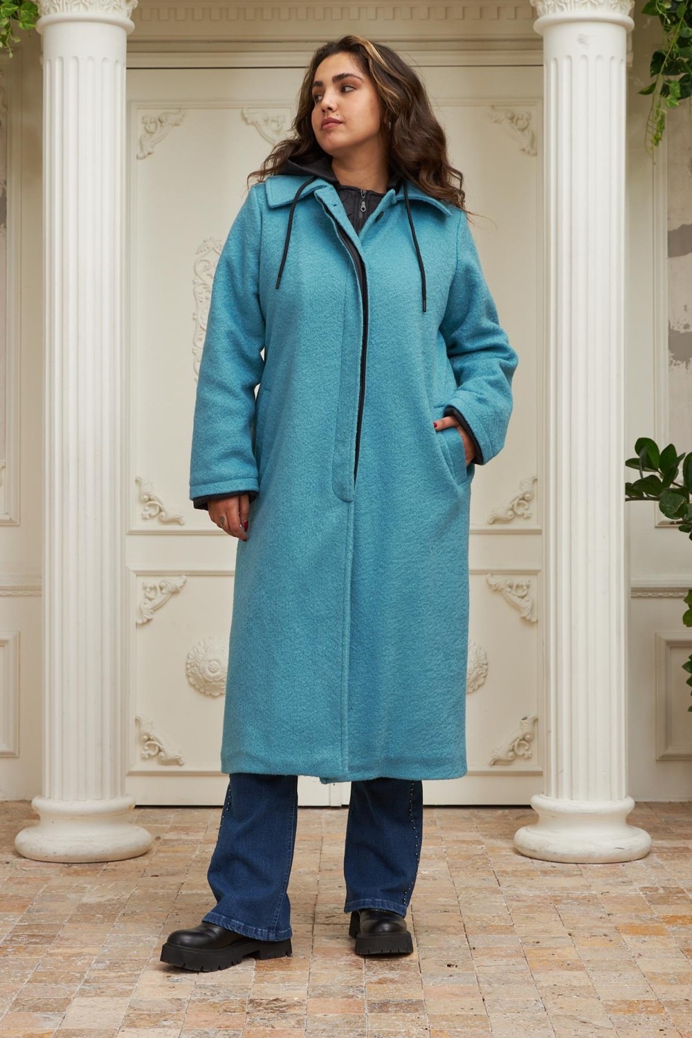 Rmg İçi Kapitone Büyük Beden Kapşonlu Kaban Mor Polyester Karışımlı Rahat Günlük Stil Büyük Beden görsel 8