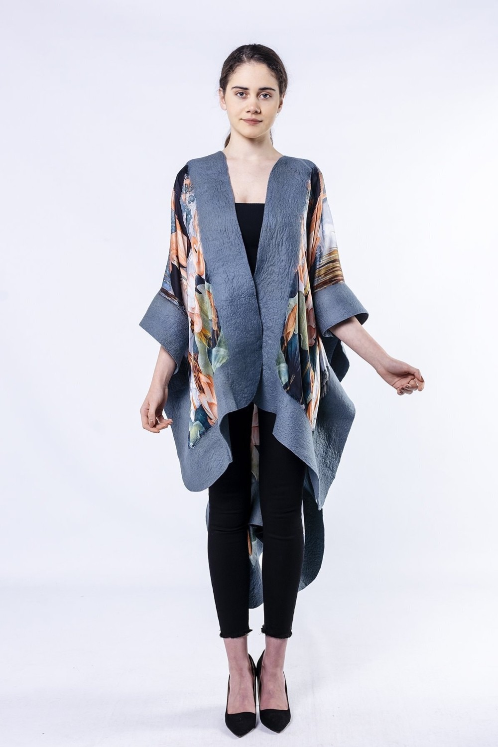 Nomads Felt Ipek Keçe Panço | Flamingo Desen Gri | Nomads Felt