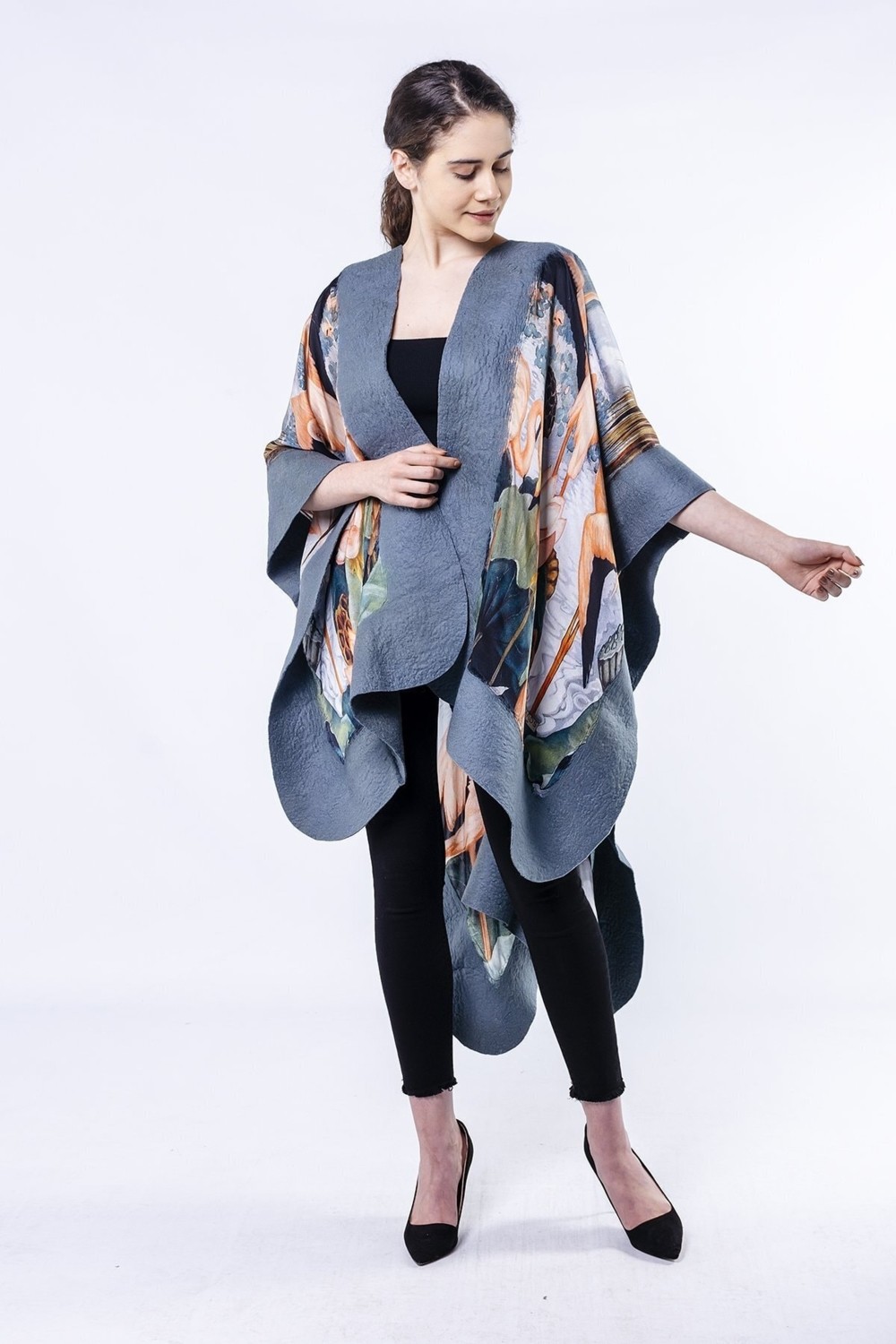 Nomads Felt Ipek Keçe Panço | Flamingo Desen Gri | Nomads Felt görsel 2