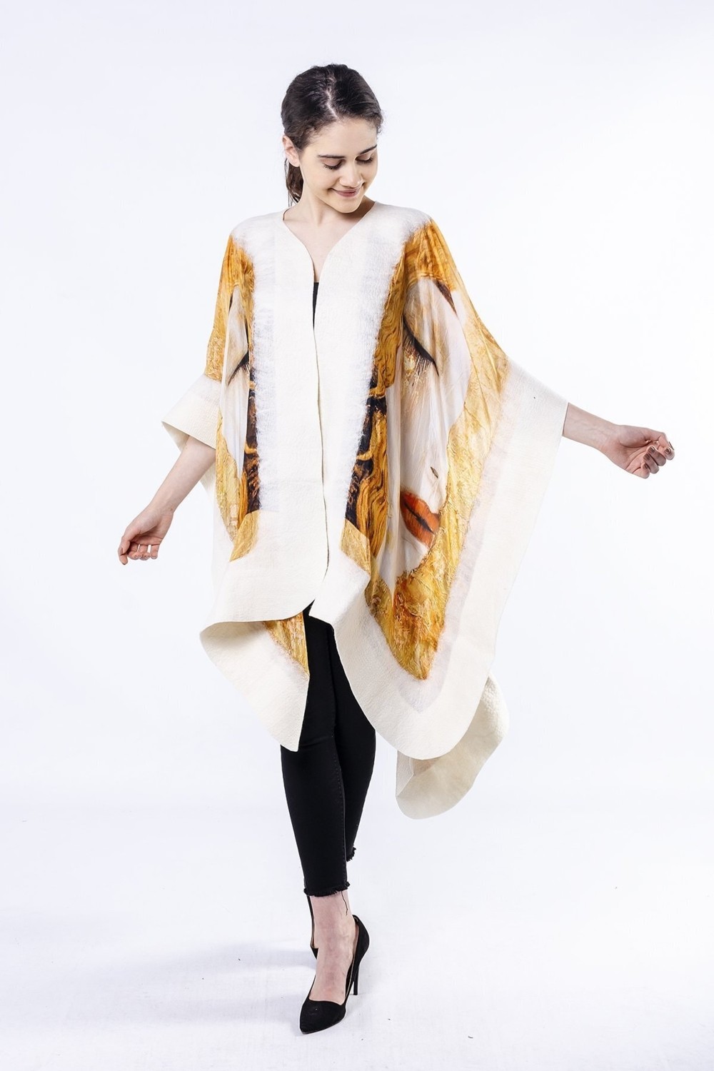 Nomads Felt Ipek Keçe Panço | Beyaz Gustav Klimt Freya's Tears | Nomads Felt görsel 5