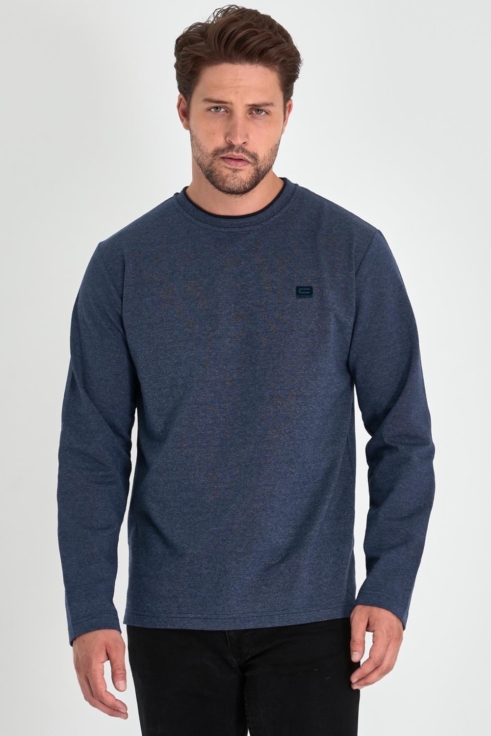 Mmetalic Erkek Lacivert Çift Bisiklet Yaka Baskı Detaylı Standart Rahat Kesim Sweatshirt