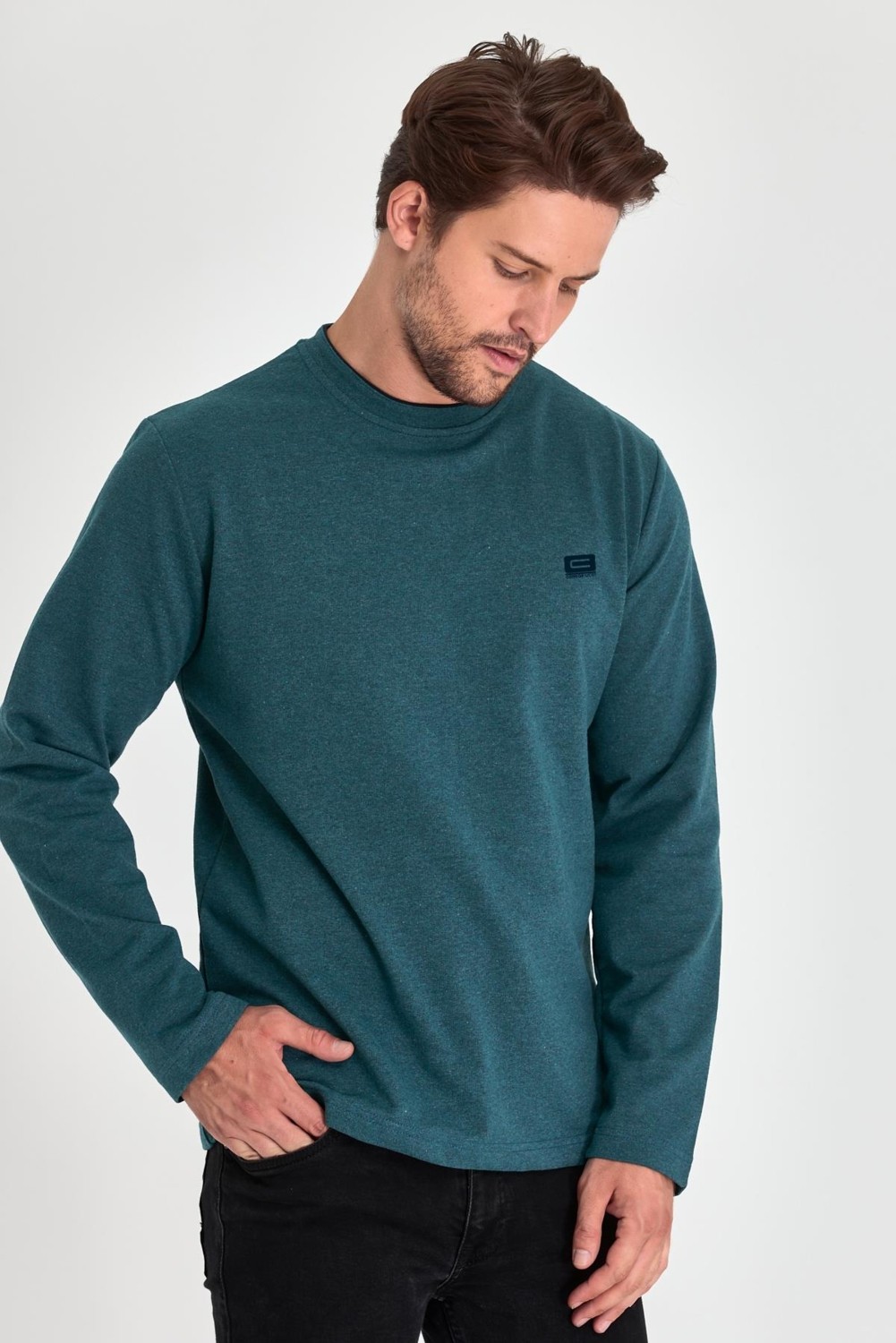 Mmetalic Erkek Lacivert Çift Bisiklet Yaka Baskı Detaylı Standart Rahat Kesim Sweatshirt görsel 3