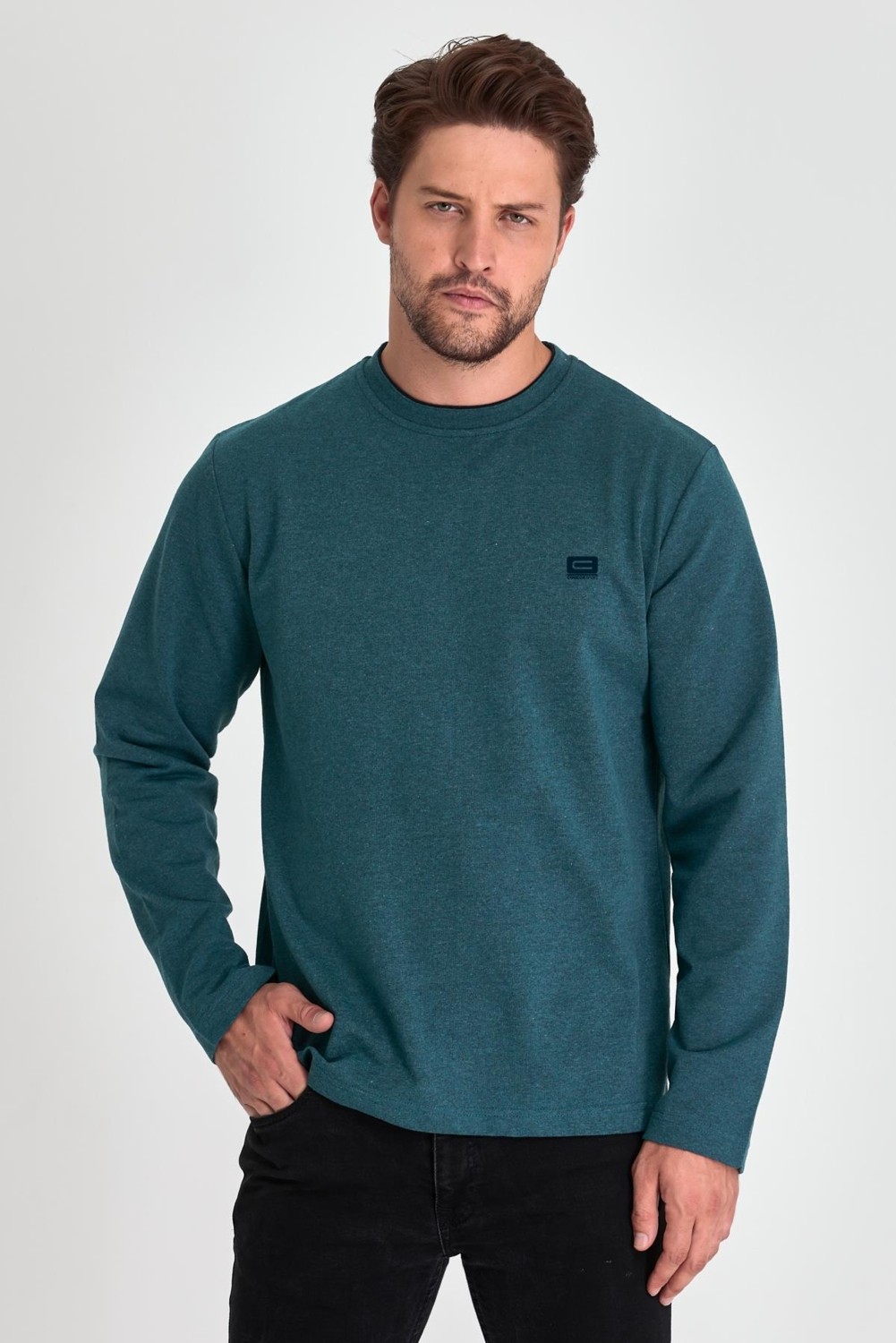 Mmetalic Erkek Lacivert Çift Bisiklet Yaka Baskı Detaylı Standart Rahat Kesim Sweatshirt görsel 5