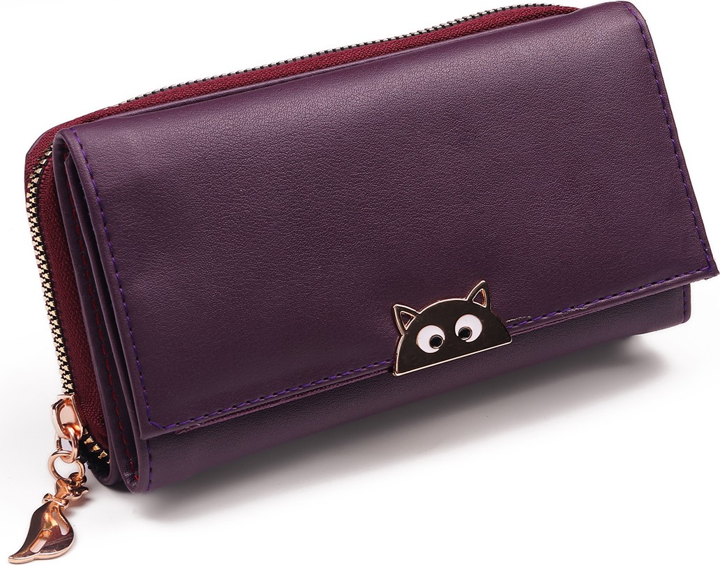 Bukili Bags Büyük Boy Kedi Aksesuarlı Kadın Cüzdanı Çok Bölmeli Kullanışlı Kadın Cüzdanı