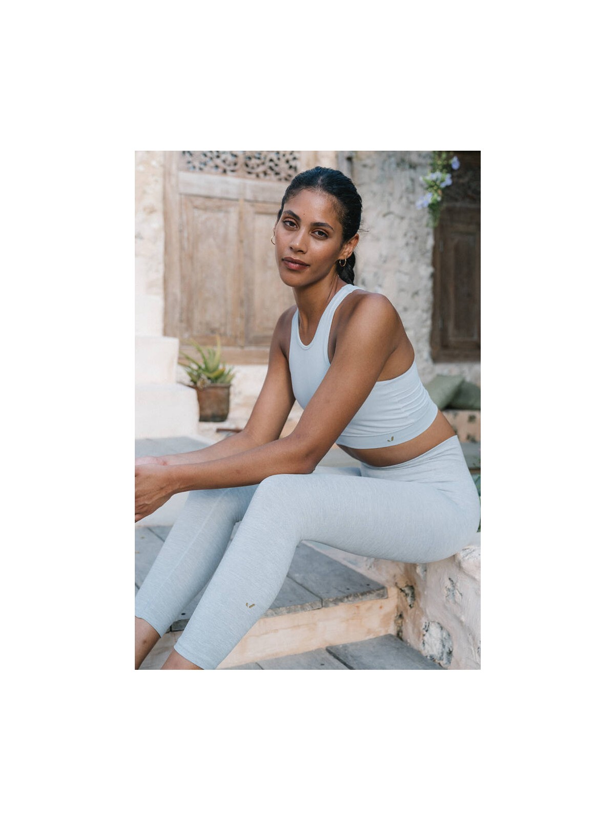 Jerf Palmi Melanj Desenli Yüksek Bel Tayt Gri