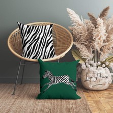 Yeşil Zebra Desenli Çift Taraflı Dekoratif 2'li Kırlent Kılıfı Seti
