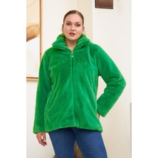 Rmg Içi Astarlı Büyük Beden Yeşil Peluş Mont