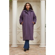 Rmg İçi Kapitone Büyük Beden Kapşonlu Kaban Mor