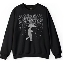 So Cool Playing Music In The Rain Nota Yağmuru Şemsiye Baskılı Sweatshirt
