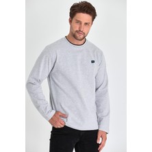 Mmetalic Erkek Gri Çift Bisiklet Yaka Baskı Detaylı Standart Rahat Kesim Sweatshirt