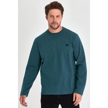Mmetalic Erkek Petrol Çift Bisiklet Yaka Baskı Detaylı Standart Rahat Kesim Sweatshirt