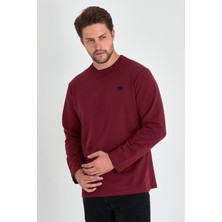 Mmetalic Erkek Bordo Uzun Kol Bisiklet Yaka Baskı Detaylı Sweatshirt Rahat Kesim