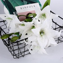 Nettenevime Yapay Çiçek Islak Lilyum Beyaz Renk 9 Çiçekli Gerçeksi Doku