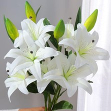 Nettenevime Yapay Çiçek Islak Lilyum Beyaz Renk 9 Çiçekli Gerçeksi Doku