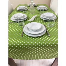 Zeren Home Zere  Home Sıvı Geçirmez Puantiyeli Dertsiz Keten Masa Örtüsü Yeşil