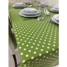Zeren Home Zere  Home Sıvı Geçirmez Puantiyeli Dertsiz Keten Masa Örtüsü Yeşil