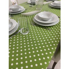 Zeren Home Zere  Home Sıvı Geçirmez Puantiyeli Dertsiz Keten Masa Örtüsü Yeşil