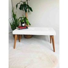 Beylerbeyi Ahşap Ayaklı Handmade Geniş Oturum Alanlı Beyaz Welsoft Kumaş Pofidik Puf