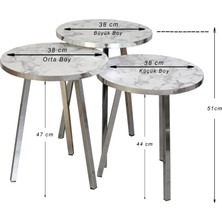 3 LÜ ZİGON SEHPA Vionessa Furniture ROUND COFFE TABLE METAL P20 LEGS COVE SILVER CARRE