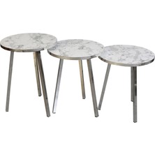 3 LÜ ZİGON SEHPA Vionessa Furniture ROUND COFFE TABLE METAL P20 LEGS COVE SILVER CARRE