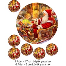 Atölye7 Tasarım Noel Baba Santa Claus 7 Adet A4 Yenilebilir Süsü Pasta Kurabiye Şeker Hamuru Kağıt Baskısı