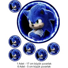 Atölye7 Tasarım Sonic 7 Adet Yenilebilir Süsü Yazılı Pasta Kurabiye Cupcake Üzeri Şeker Hamuru Kağıt Baskısı