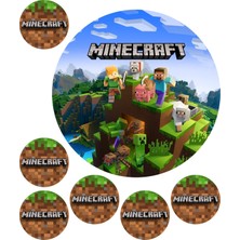 Atölye7 Tasarım Minecraft 7 Adet A4 Yenilebilir Süsü Pasta Kurabiye Şeker Hamuru Kağıt Baskısı