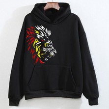 Swozz Unısex Aslan Yelesi Tasarımlı Siyah Sweathirt Hoodie