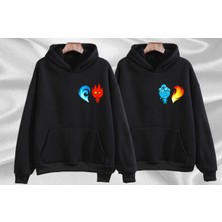 Swozz Ateş ve Su Baskılı Özel Tasarım 2 Adet Sevgili Kombini Çift Sweatshirt