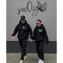 Swozz Ateş ve Su Baskılı Özel Tasarım 2 Adet Sevgili Kombini Çift Sweatshirt