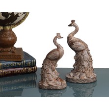 Elifeshop Simli Parlayan 2li Tavuskuşu Biblo Heykel Hediyelik Dekoratif Ürün Vitrin Masa Süsü Ev Hediyesi Orta