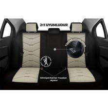Minderland Verita Elegance Serisi - Fiat Egea ile Uyumlu Koltuk Kılıfı, Keten-Deri / Krem
