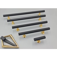 Koldoor Mobilya Dolap Kulpu Mutfak Çekmece Kulpu Çizgili Dal Siyah Gold Tek Düğme 2 Adet