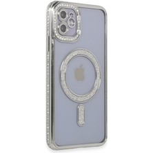 HappyCase Iphone 11 Kılıf Joke Simli Magsafe Kılıf - Gümüş