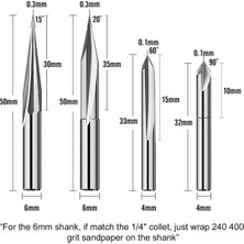 Guangdong Spirit Cnc Freze Uçları Seti 1/4 Şaft, Gravür Ahşap Oyma Freze Ucu 6mm ve 4mm, V-Oluk, Profil Ucu, Tungsten Çelik - 4pcs (Yurt Dışından)