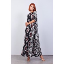 Nomads Felt Ipek Uzun Siyah Elbise Ikat Desenli | Nomads Felt