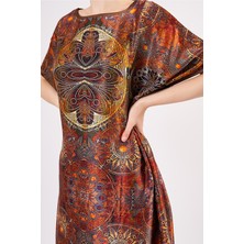 Nomads Felt Saf Ipek Uzun Elbise | Mandala Desen Kahverengi |