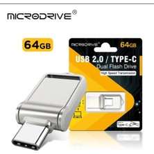 Microdrive 64GB. Type-C ve USB Flash Bellek Çift Girişli Metal Sağlam Orjinal