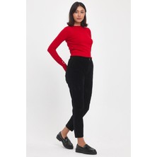 Vena Kadın Norah Siyah Beli Lastikli Kadife Pantolon