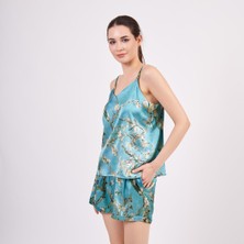 Nomads Felt Ipek Askılı Şort Pijama Takımı Van Gogh Badem Ağacı Turkuaz