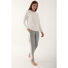 Arnetta Pierre Cardin Inclined Line Beyaz Kadın Uzun Kol Pijama Takım