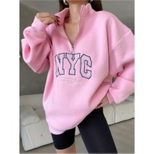 You Like Butik Nyc Nakışlı Fermuarlı Sweatshirt