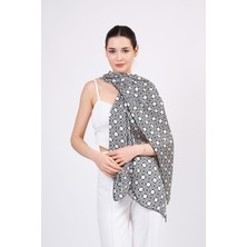 Nomads Felt Saf Ipek Fular | Siyah Beyaz | Unisex | Selçuklu Vektörel Yıldız Desen