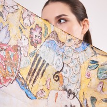 Nomads Felt Vual Ipek Fular | 55X180 cm | Gustav Klimt Lady With Fan Yelpazeli Kadın | Nomads Felt