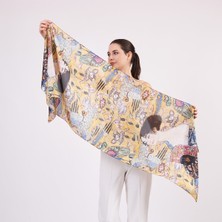 Nomads Felt Vual Ipek Fular | 55X180 cm | Gustav Klimt Lady With Fan Yelpazeli Kadın | Nomads Felt