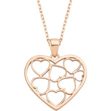 Altın Sepeti Rose Gümüş Kalpler Kolye