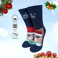 Tekli Unisex Yılbaşı Christmas Temalı Köpekli Kışlık Havlu Soket Yeni Yıl Çorapları 37-40
